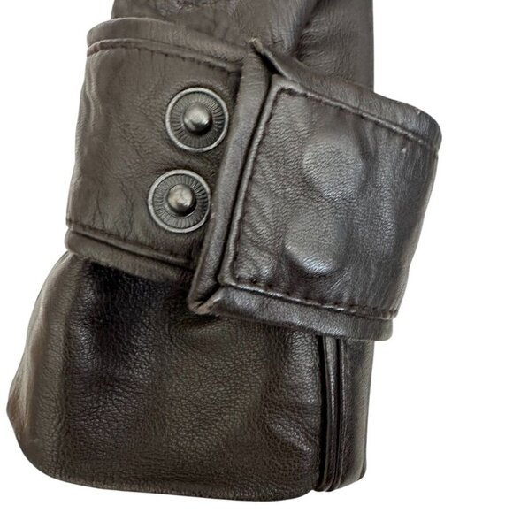 Bod & Christensen Brown Leather Jacket Trench Coat Asym Zip Belted Womens XL - Picture 8 of 16